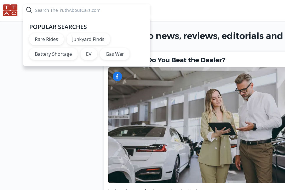 Форма поиска с популярными запросами в блоге TheTruthAboutCars